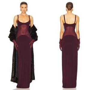 HELSA Sheer Knit Curve Purple Merlot Maxi Dress Size XL
